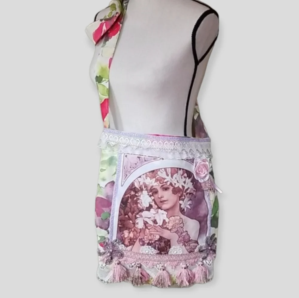 Hand Crafted Artisan Boho Gypsy Embellished Beaded Lace Crossbody Tote Bag - Picture 3 of 16